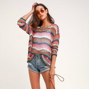 RD Style  Multi Striped Crochet Sweater Top